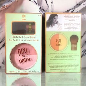 Pixi by Petra Mineral Blush + Kabuki Brush Beauty Duo NIB Peach Pink Shimmer NWT